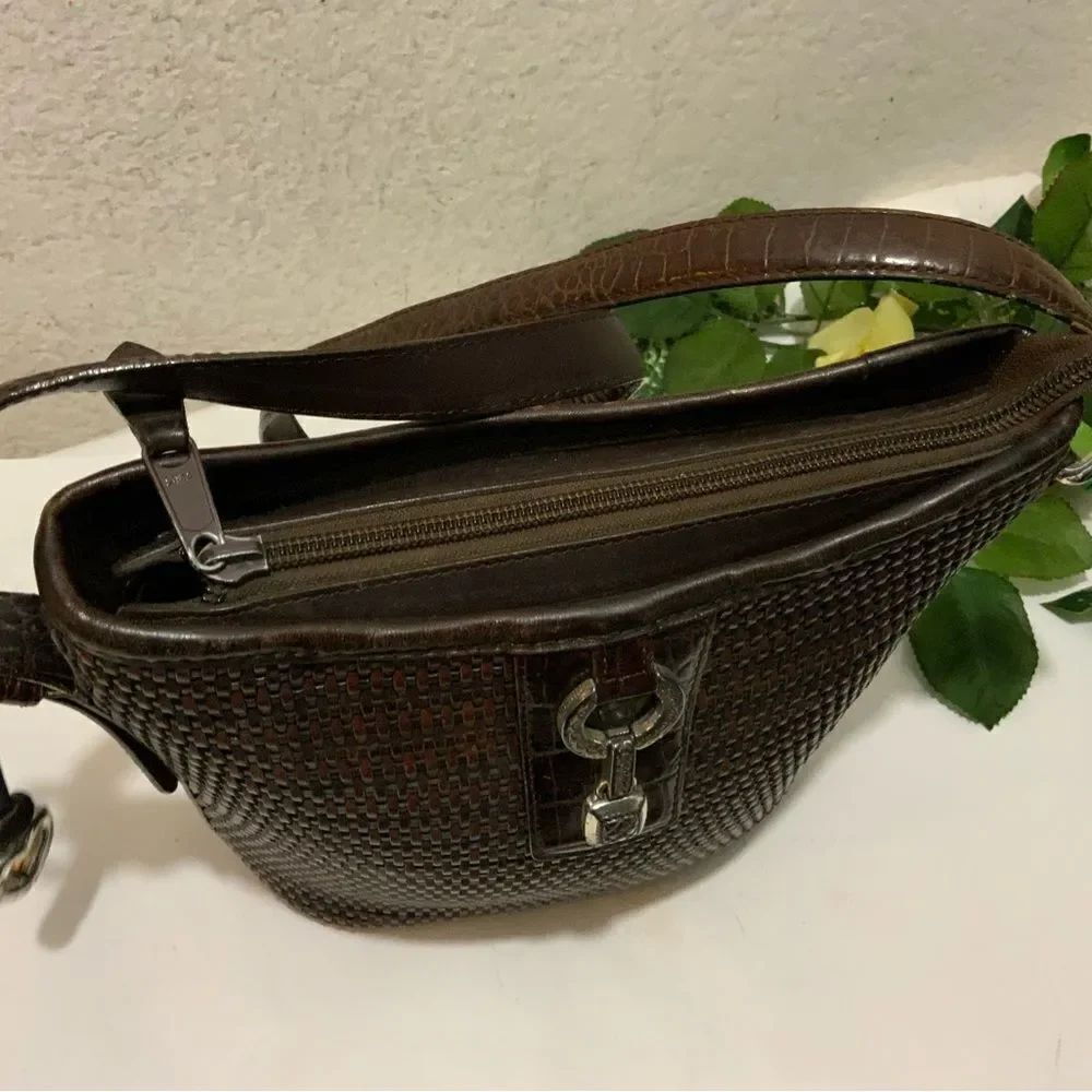 Brighton Leather Weaved Shoulder Bag brown crossbody